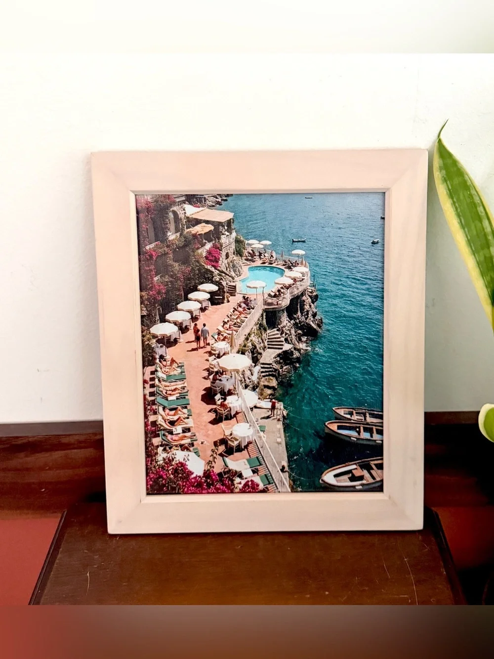 Vintage Style Amalfi Coast Retro Pool Cliff Sea View Canvas Art Print Framed Art
